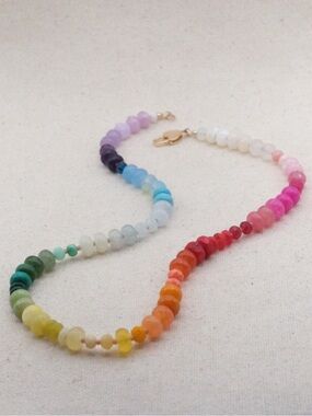 Colorful Rainbow Gemstone Necklace Bright Beaded Crystal Necklace